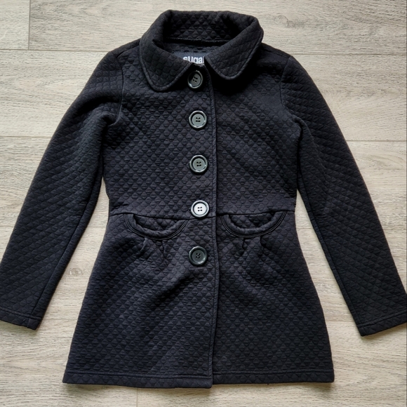 Sugarfly Black Quilted Coat Button Womens Small Fall Jacket Cotton - Picture 1 of 11